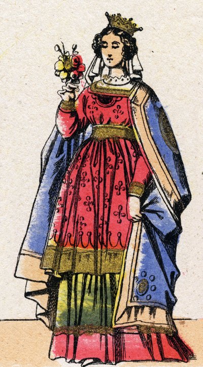Dynastie der Kapetinger: Porträt von Adele oder Alix oder Alice de Champagne (1140-1206), Königin von Frankreich, Ehefrau von Ludwig VII genannt der Jüngere (1120-1180). Epinal-Bild aus dem späten 19. Jahrhundert. Private Sammlung von French School