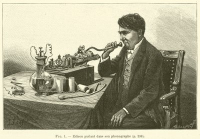 Edison spricht in sein Phonograph von French School