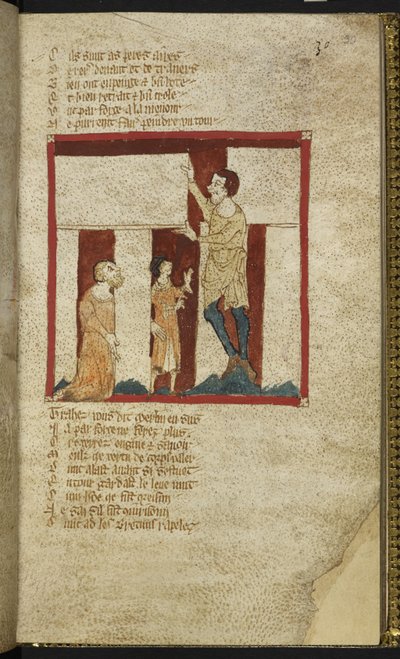 Egerton MS 3028 f.30r, Stonehenge wird mit Merlins Hilfe gebaut, aus 