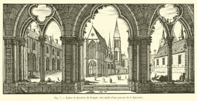 Kirche und Beinhäuser des Tempels, Faksimile eines Stichs von I. Sylvestre von French School