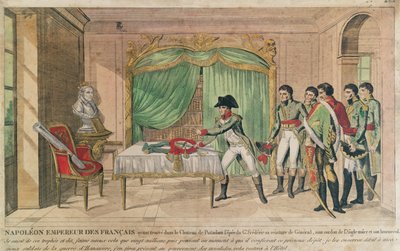 Kaiser Napoleon I. betrachtet das Schwert von Friedrich dem Großen in Potsdam, 1806 von French School