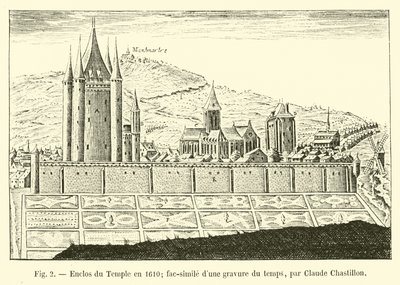 Enclos du Temple im Jahr 1610, Faksimile eines zeitgenössischen Stichs von Claude Chastillon von French School