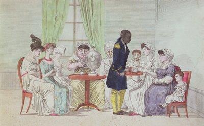 Englische Frauen trinken nach dem Abendessen Tee von French School