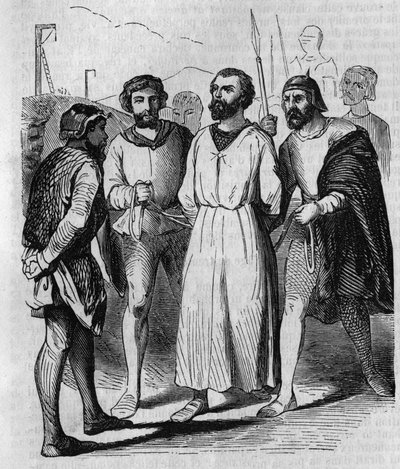 Enguerrand de Marigny, Kämmerer und Minister von König Philipp IV. dem Schönen, auf dem Weg zur Folter im Jahr 1315. Gravur des 19. Jahrhunderts. von French School