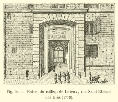 Eingang des Kollegs von Lisieux, Rue Saint-Etienne des Gres, 1779 von French School
