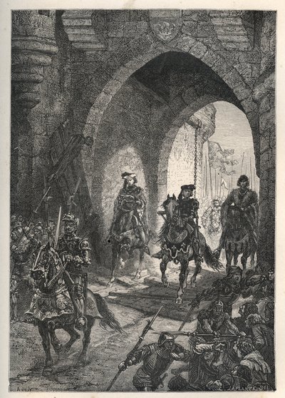 Einzug von Karl VI. dem Wohlgeliebten, König von Frankreich, in Paris nach der Niederschlagung des Aufstands der Maillotins im Jahr 1382 - Französischer König Karl VI. kehrt nach Paris zurück von French School