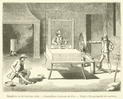 Nadelmacher im achtzehnten Jahrhundert, Nadelsetzer und Kopfsetzer von French School