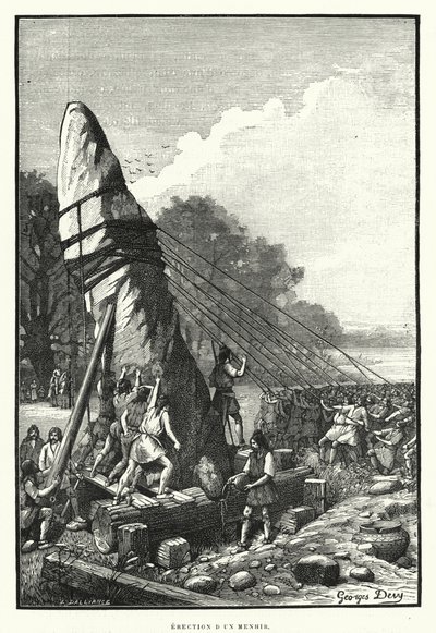 Errichtung eines Menhirs von French School