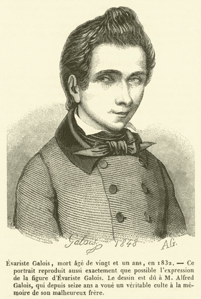 Evariste Galois, gestorben im Alter von einundzwanzig Jahren, 1832 (Gravur) von French School