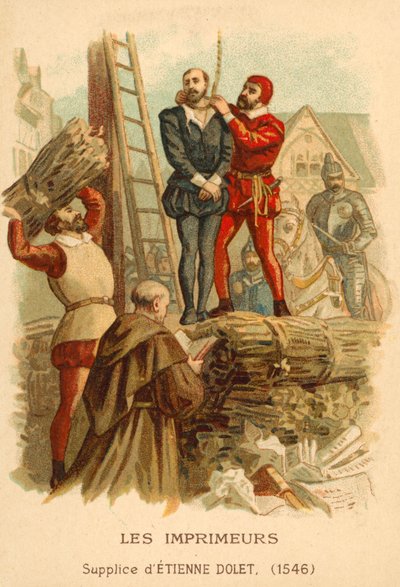 Hinrichtung von Etienne Dolet, französischer Gelehrter, Übersetzer und Drucker, Paris, 1546 von French School