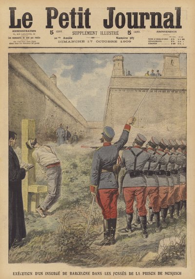 Hinrichtung eines Teilnehmers an den Aufständen in Barcelona im Juli 1909 im Gefängnis Monjuich von French School