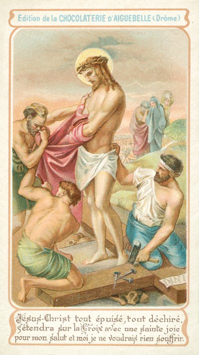Erschöpft bereitet sich Jesus darauf vor, ans Kreuz genagelt zu werden von French School