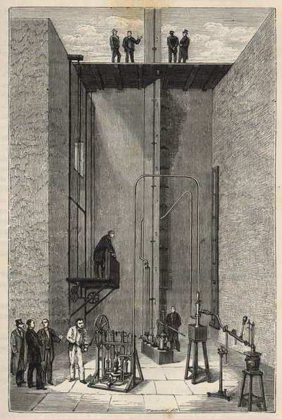 Erfahrung von Henri Victor Regnault (1810-1878) - Henri-Victor Regnault am Collège de France - Gravur in "Sciences put at the door of everyone - physics and chemistry" von Alexis Clerc. Ende 19. Jahrhundert. Privatbesitz von French School