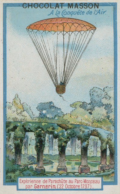 Fallschirmexperimente im Parc Monceau von Andre-Jacques Garnerin (22. Oktober 1797) von French School