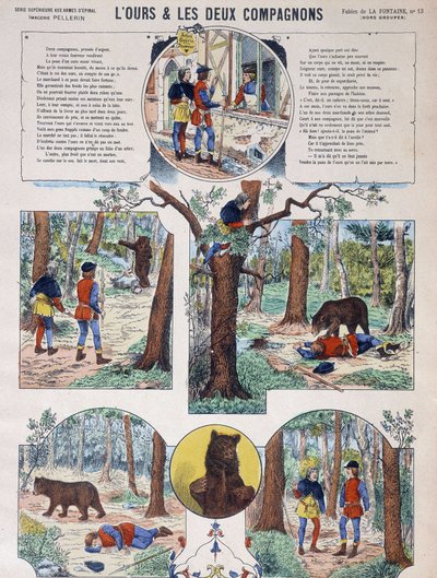 Fabel von La Fontaine: Der Bär und die zwei Gefährten - Bild von Epinal, ed. Pellerin, Ende des 19. Jahrhunderts von French School