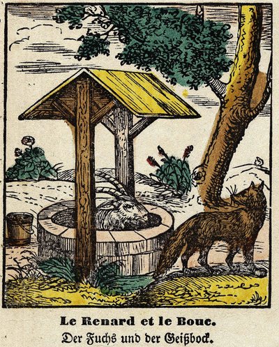 Fabeln von La Fontaine: Der Fuchs und das Gute. Bild von Epinal, erste Hälfte des 19. Jahrhunderts von French School