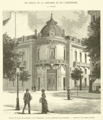 Fassade des Buchhändler- und Druckereivereins in Paris, Boulevard Saint-Germain von French School