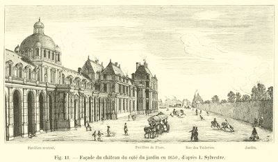 Fassade des Schlosses zur Gartenseite im Jahr 1650, nach I. Sylvestre von French School