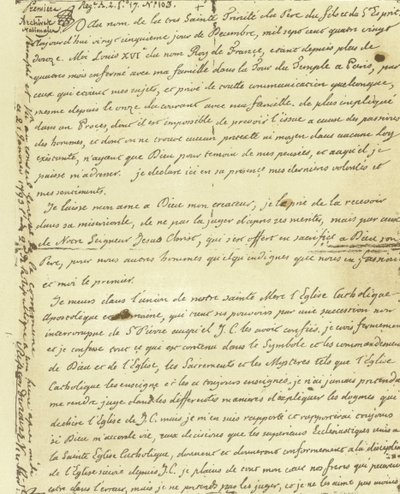 Faksimile des Testaments von Ludwig XVI. von Frankreich von French School