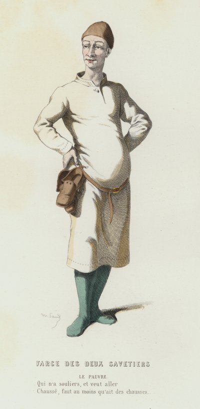 Farce Des Deux Savetiers (farbiger Stich) von French School