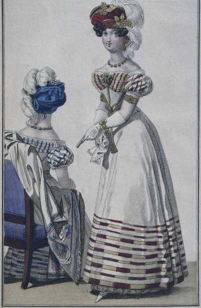 Modeplatte, Paris, Illustration aus Le Petit Courrier des Dames, um 1820 (Farbstich) von French School