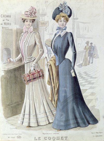 Modische Damen am Fahrkartenschalter des Gare du Nord in Paris, ca. 1900 von French School