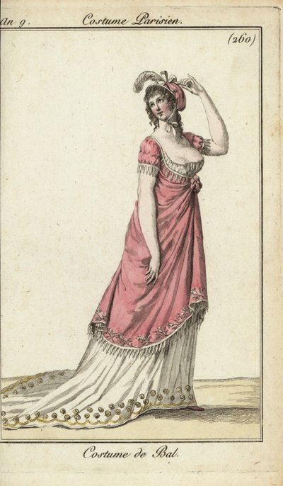 Modische Frau in einem luxuriösen Ballkleid, Paris von French School