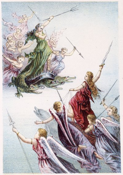 Kampf zwischen bösen und guten Geistern des Meeres - in „Reise zum Meeresgrund“ von H. de la Blanchère. Paris, ed. Jouvet et Cie, sd. 1880. von French School