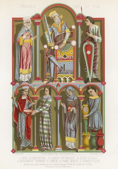 Figuren eines Königs, Ministers, Palastwächters, einer Edelfrau und eines Dieners von French School