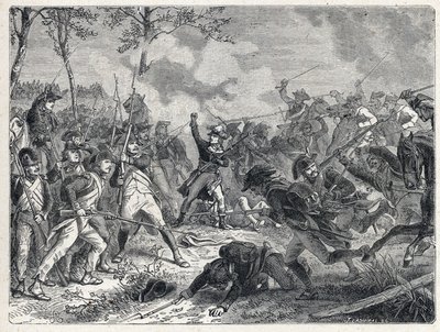 Erste Koalition: Lazare Nicolas Marguerite Carnot (1753-1823) während der Schlacht von Wattignies gegen die österreichische Armee am 16. Oktober 1793. von French School