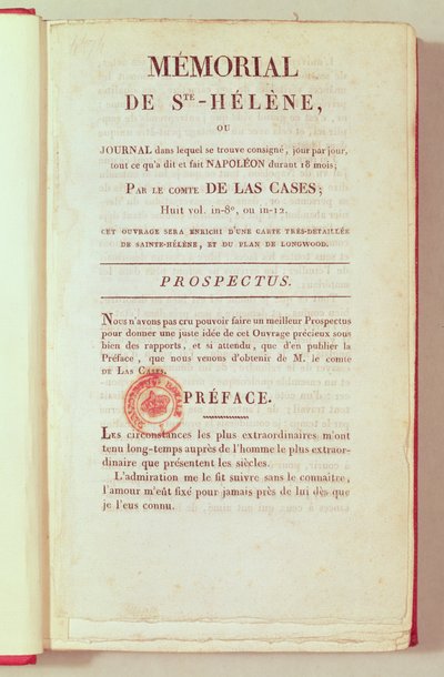Erste Seite des Memorial de Sainte-Helene von Emmanuel Las Cases (1766-1842), 1823 von French School