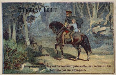 Jacques Amyot wird auf der Flucht vor seinem Vater von einem Reisenden aufgegriffen von French School