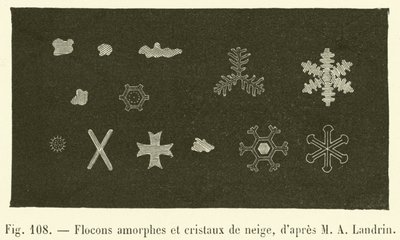 Amorphe Flocken und Schneekristalle von French School