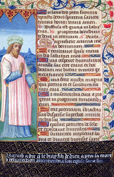 Text des Magnificat mit einem Porträt von Baruch, aus Heures a lUsage de Rome von French School