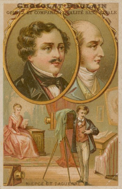 Gründer der Fotografie Niepce und Daguerre mit Fotograf von French School