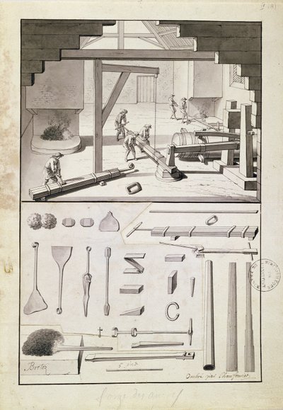 Gießerei, Zeichnung für die Description des Arts et Métiers, von L. Simonneau, die Diderot für die Encyclopédie inspirierte von French School