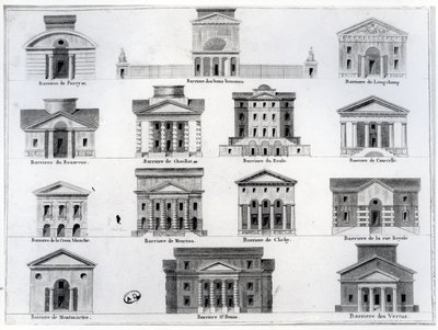 Vierzehn der von Claude Nicolas Ledoux entworfenen Barrieren für die Mauer der Bauern-General um Paris von French School