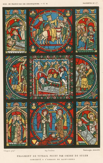 Fragment eines bemalten Glasfensters auf Befehl von Suger von French School