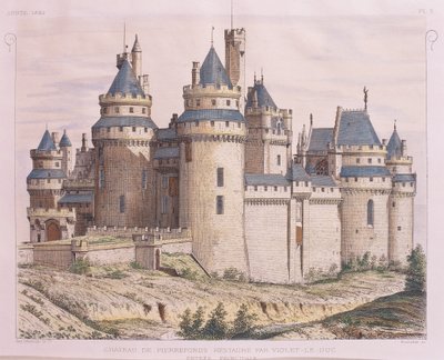 Frankreich, mittelalterliche Burg Pierrefonds, restauriert von Violet le Duc, aus Moniteur des Architectes, Gravur von French School