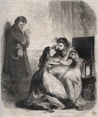 Francoise de Montmorency-Fosseux (Montmorency Fosseux) (1566-1641) bittet Königin Marguerite de Valois (1553-1615), bekannt als Königin Margot, um Vergebung. Sie ist die Geliebte von König Heinrich IV. (1553-1610) und bringt ihr Kind zur Welt von French School
