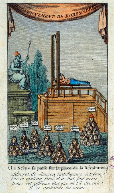 Französische Revolution: „Der Henker enthauptet sich selbst“ Satire gegen Maximilien Robespierre von French School