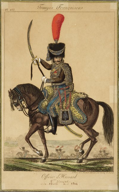 Französische Truppen: Ein Offizier der Husaren, von 1806 bis 1814, veröffentlicht von Martinet Libraire, Paris von French School