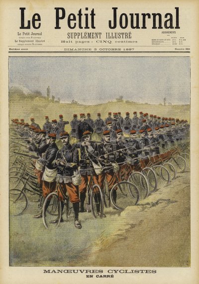 Französische Fahrradtruppen bei Manövern von French School