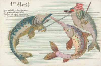 Französische Karte mit Fischen zum Aprilscherz (Poisson d