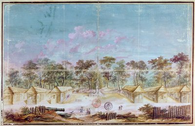 Französische Kolonisten siedeln sich 1763 am Strand von Kourou, Guyana an von French School