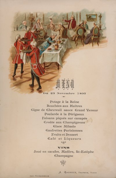 Französisches Menü für ein Abendessen von French School