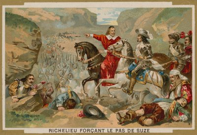 Französische Truppen unter dem Kommando von Kardinal Richelieu erzwingen den Pass von Suza, Savoyen, 1629 von French School