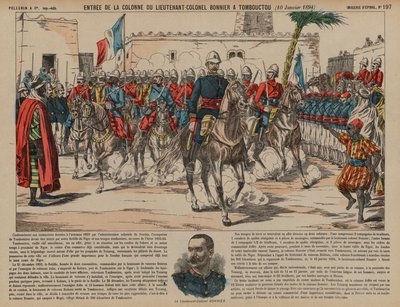 Französische Truppen unter dem Kommando von Oberstleutnant Eugene Bonnier betreten Timbuktu von French School