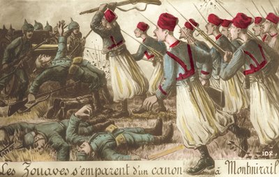 Französische Zuaven erobern ein deutsches Artilleriestück bei Montmirail, Erster Weltkrieg von French School