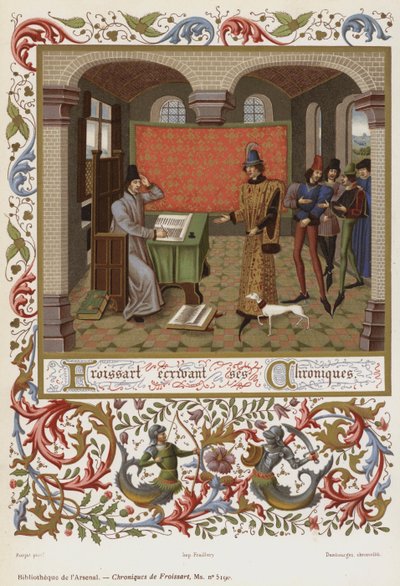 Froissart schreibt seine Chroniken (Chromolithografie) von French School